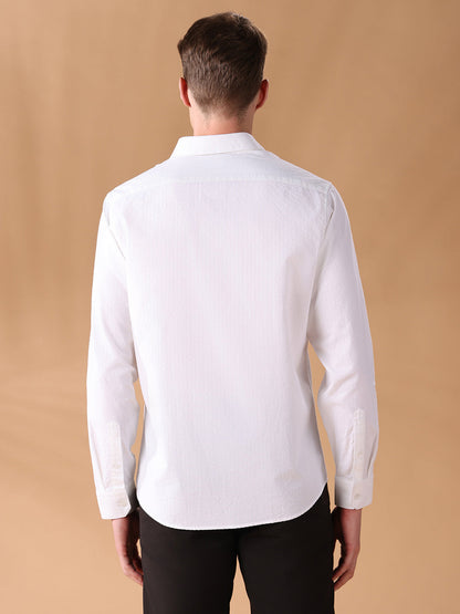White Regular Fit Stripes Formal Shirt for Men (LEANA)
