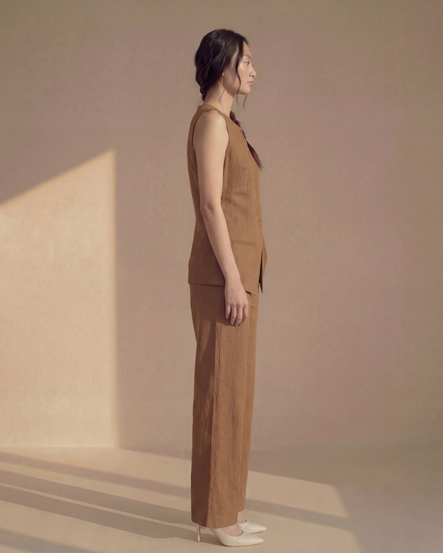 Brown Vest Linen Co-ord Set