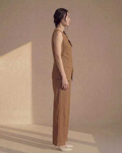 Brown Vest Linen Co-ord Set