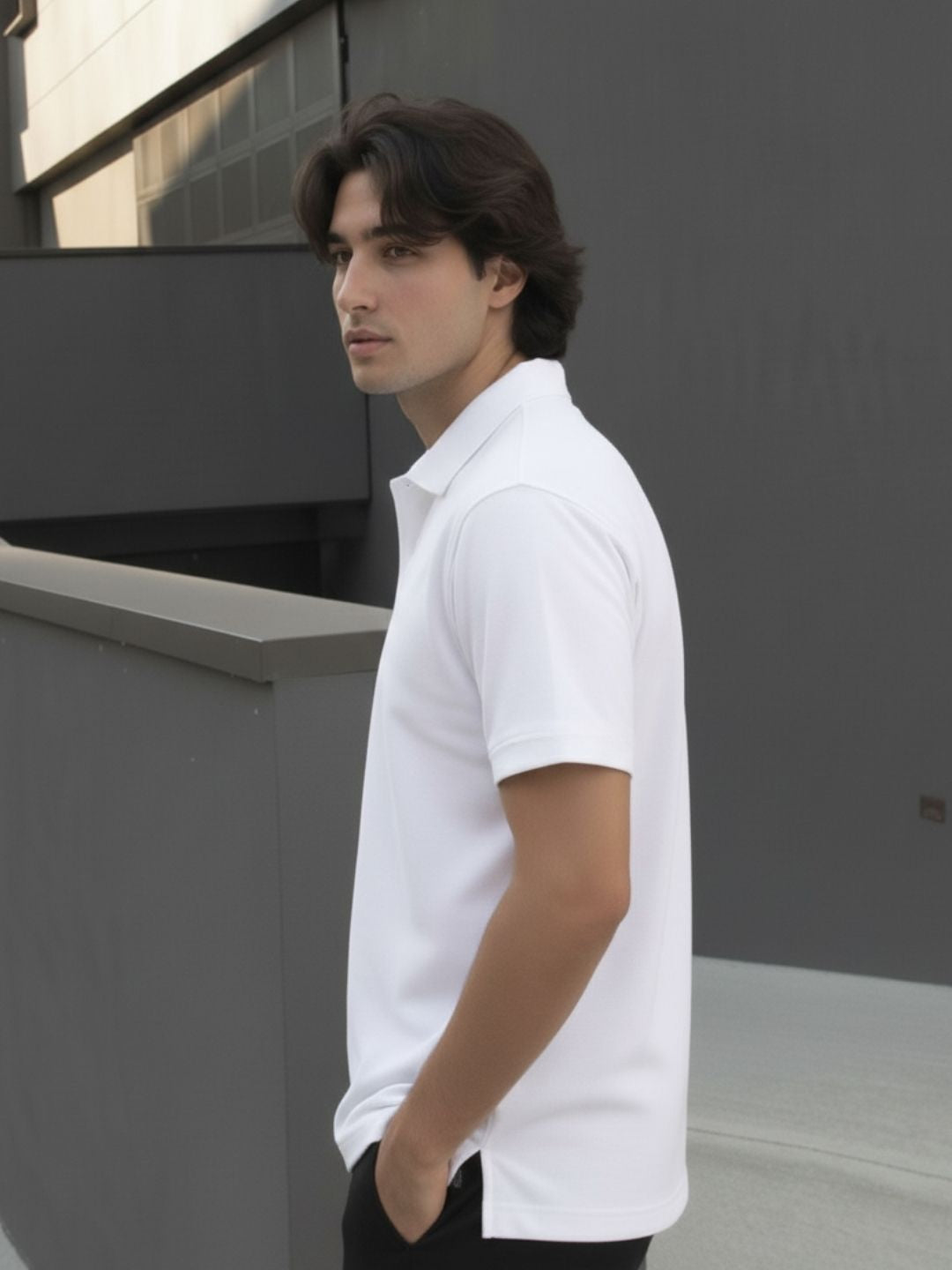 Men White Solid Cotton Polo Collar Half Sleeve Regular Fit T-Shirt