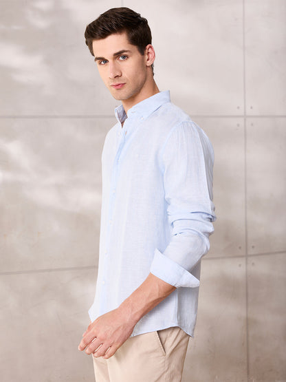 Blue Regular Fit Formal Linen shirt for men (ELISO)