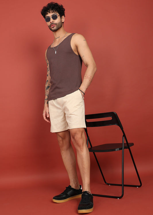 Men Beige Cotton Regular Shorts