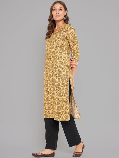 Women Mustard Kurta With Lace