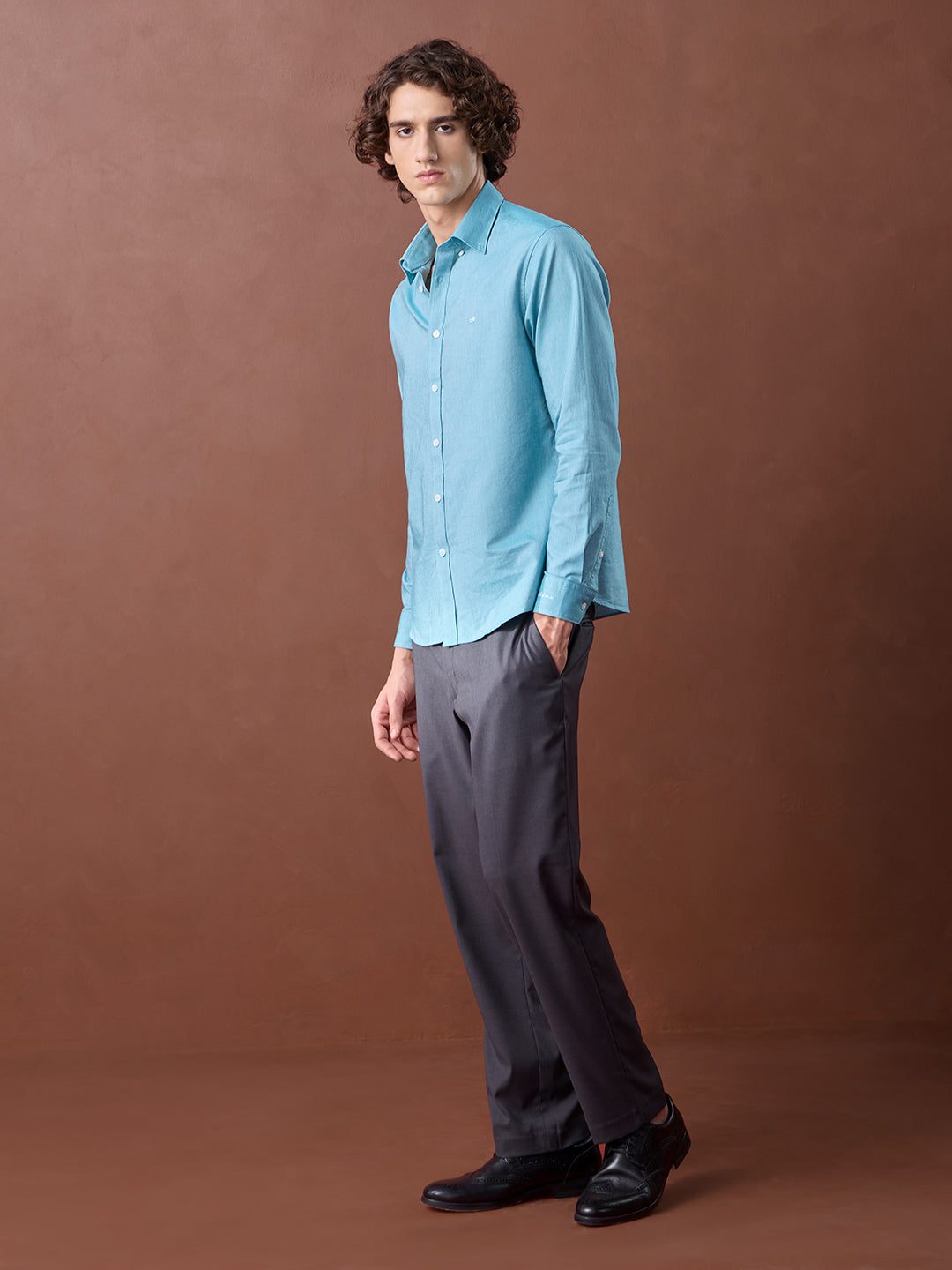 Teal Blue Regular Fit Solid Casual Cotton Shirt for Men (CRANE)