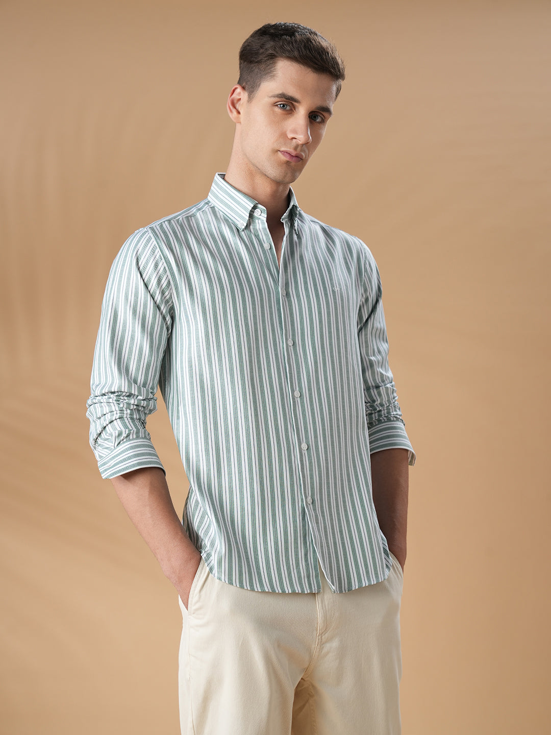 Green Regular Fit Formal Cotton Shirt for men (CORTE)