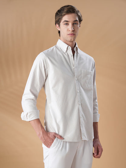 White-Beige Regular Fit Cotton Casual Shirt for Men (OPALE)
