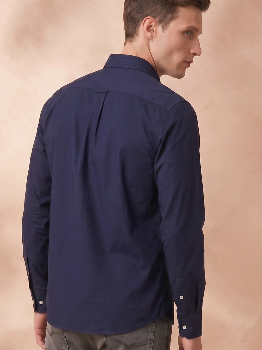 Regular Fit Navy Blue Cotton Solid Casual Shirt for Men (LOTUS)