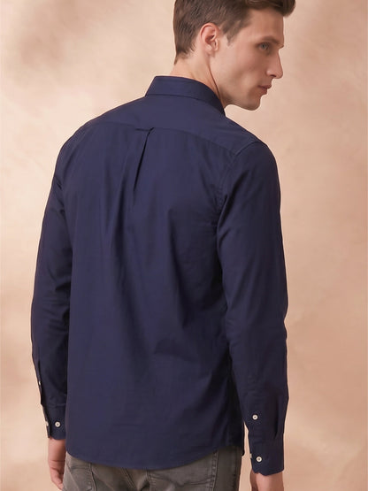 Regular Fit Navy Blue Cotton Solid Casual Shirt for Men (LOTUS)