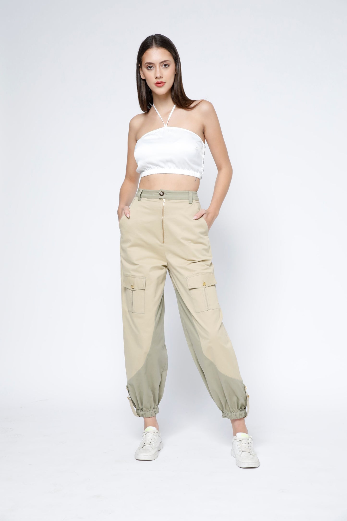 Elastic Hem Two-Tone Cargo Joggers