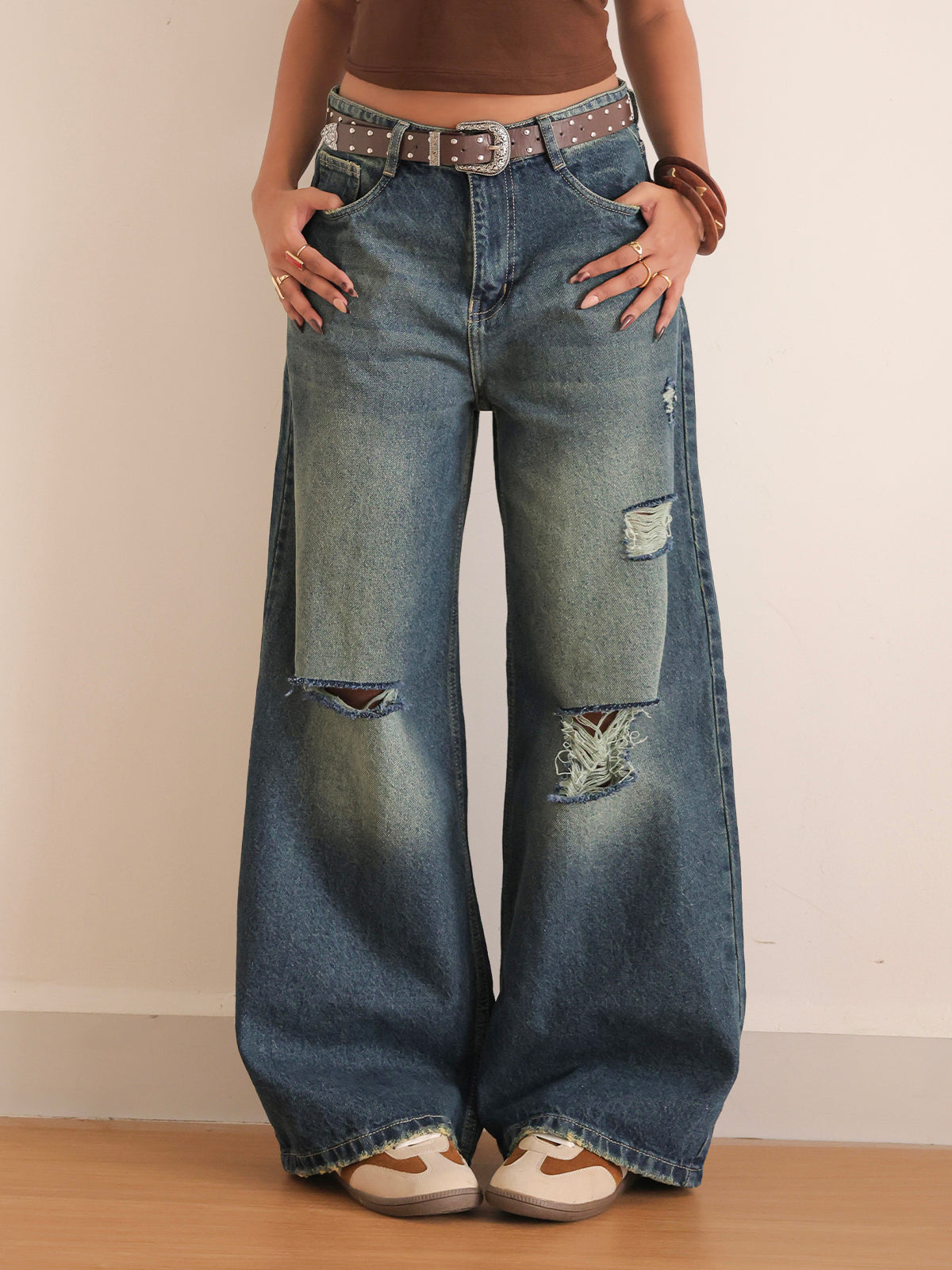 Northern Blue Ripped Ultra Wide Leg Jeans