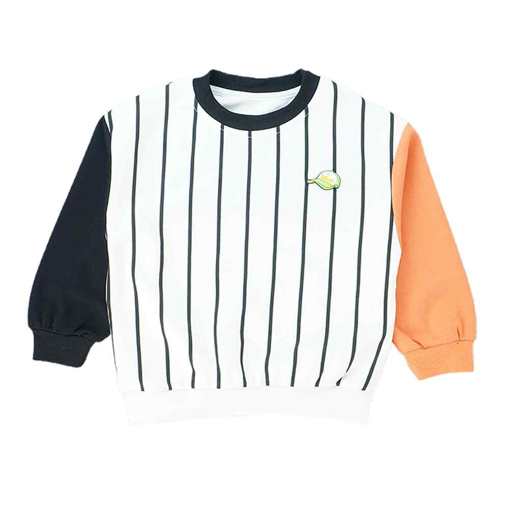 Black & Orange Colorblock Full Sleeves T-shirt for Kids