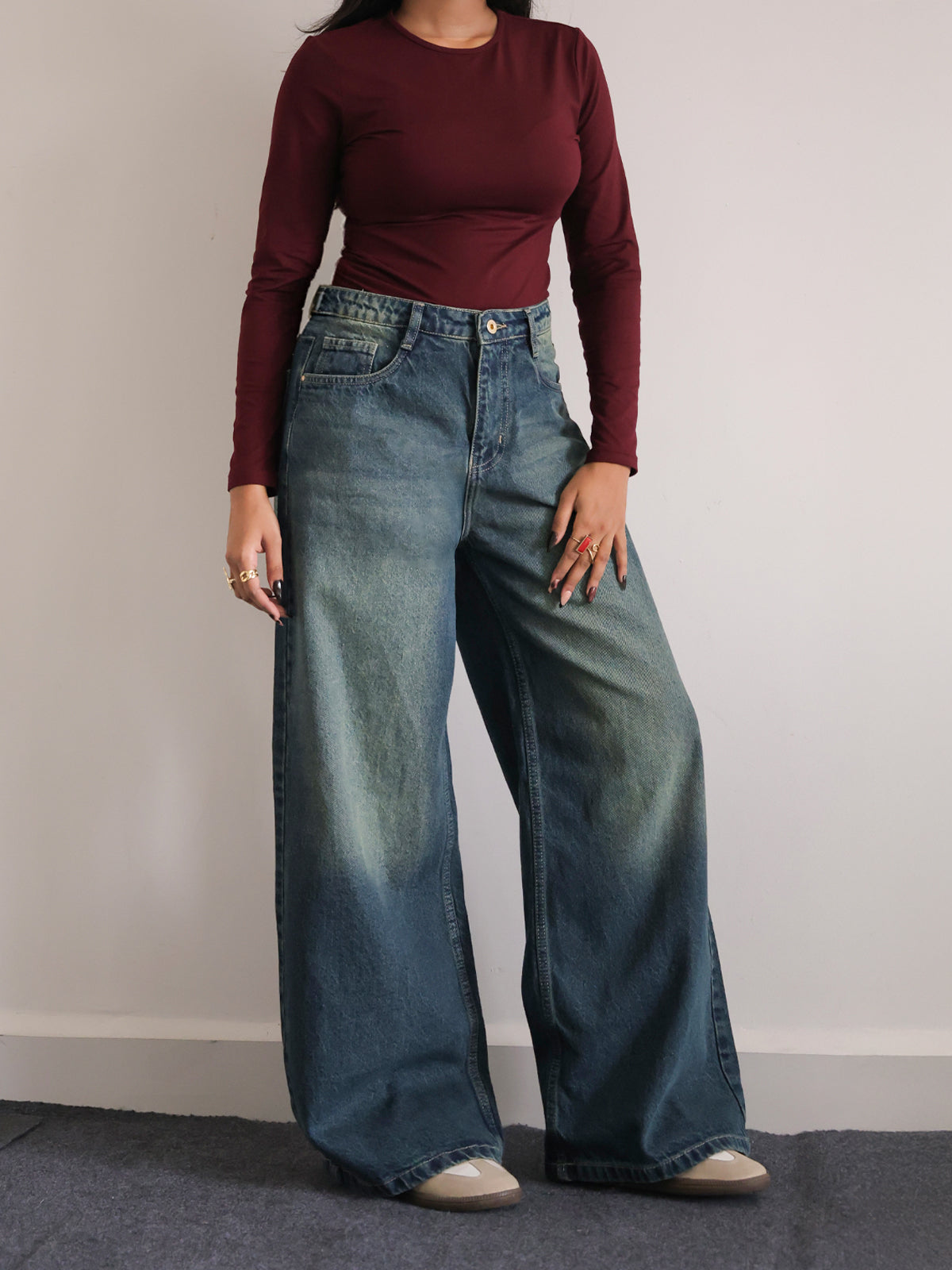 Twilight Green Tinted Ultra Wide Leg Jeans