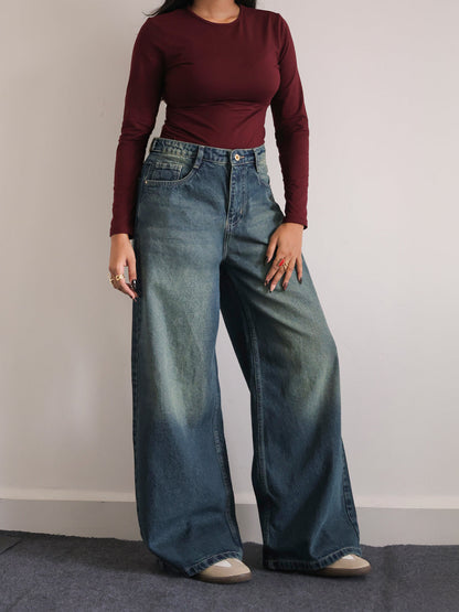 Twilight Green Tinted Ultra Wide Leg Jeans