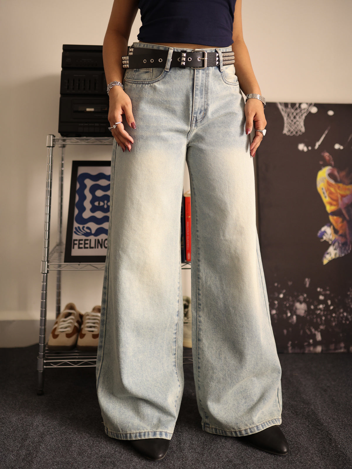 80s Cool Blue Tinted Super Wide Leg Jeans