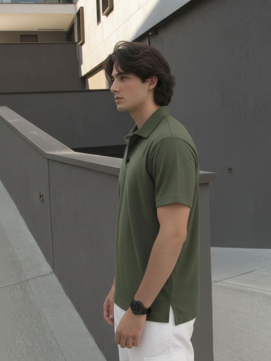 Men Solid Army Green Cotton Polo Collar Half Sleeve Regular Fit T-Shirt