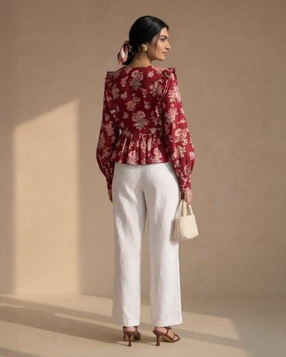 Red Floral Peplum Top