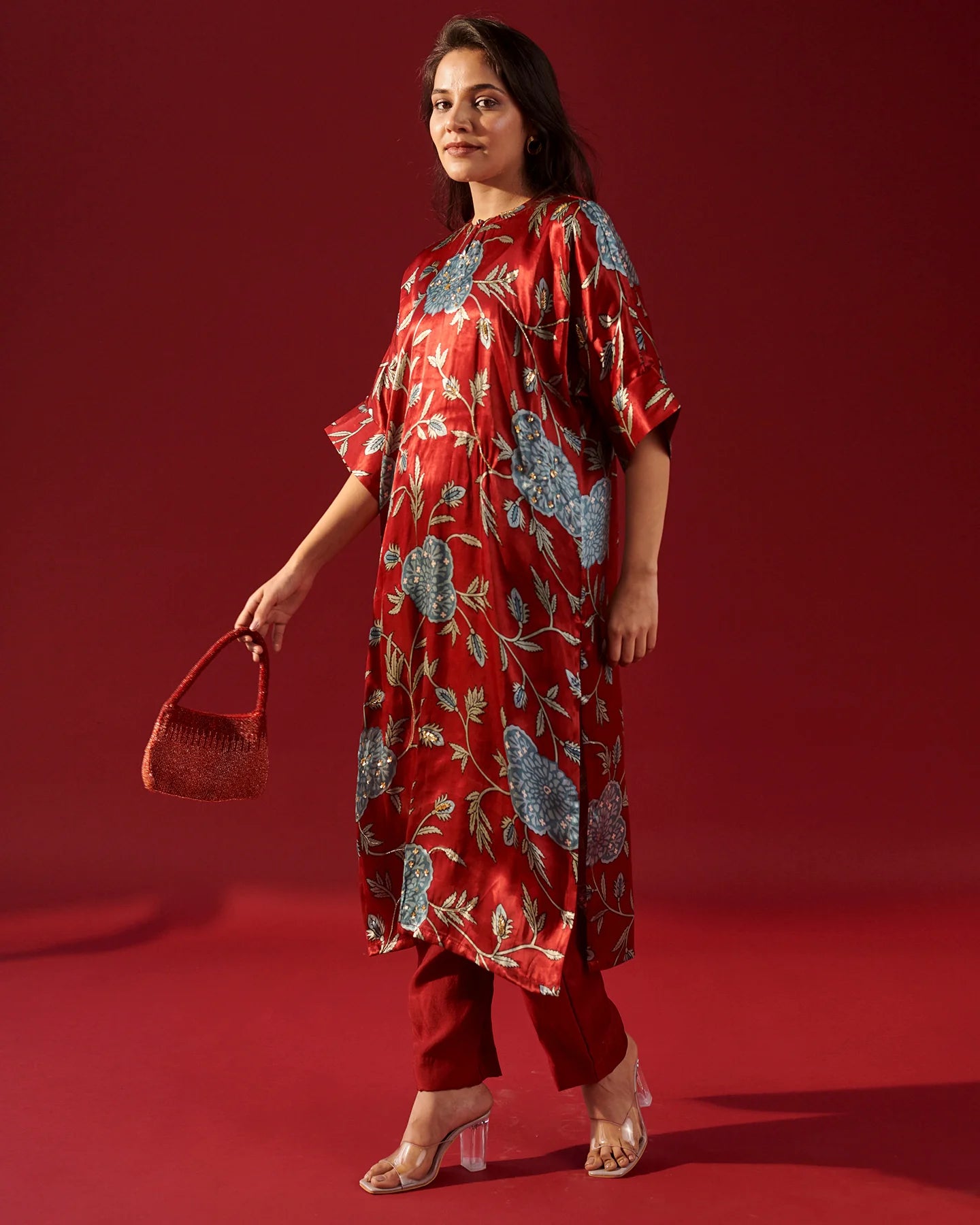 Red Floral Vine kurta set Kurta Set