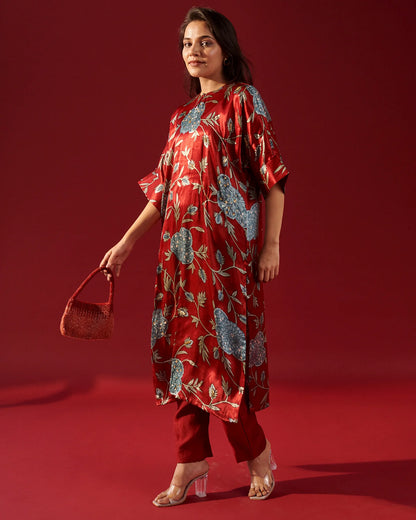 Red Floral Vine kurta set Kurta Set