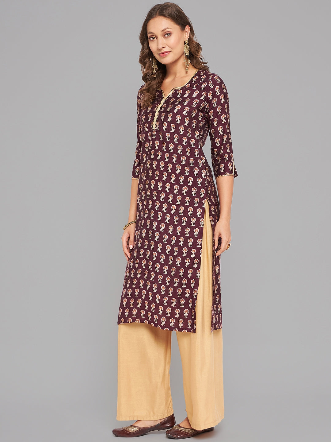 Women Purple Printed Kurta With Lace Krya