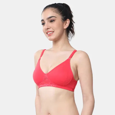 Red t shirt lace bra Envie non wired non padded full coverage seamless lace bra invisible under clothes daily wear