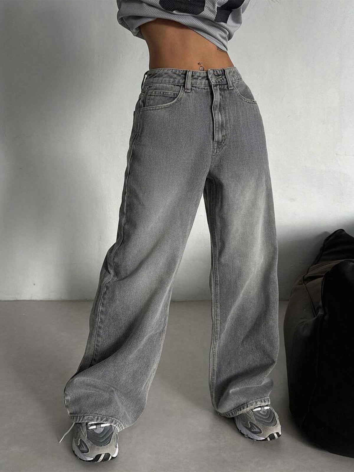 Comet Grey Washed Wide Leg Jeans