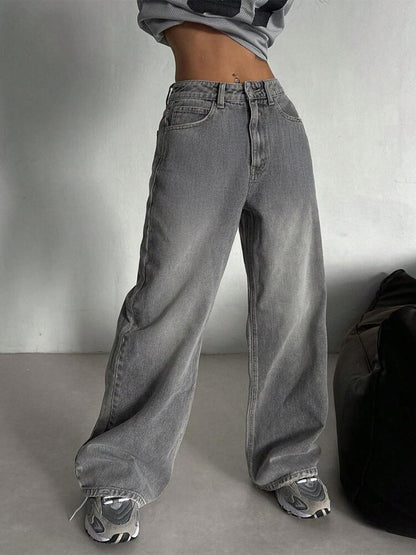 Comet Grey Washed Wide Leg Jeans