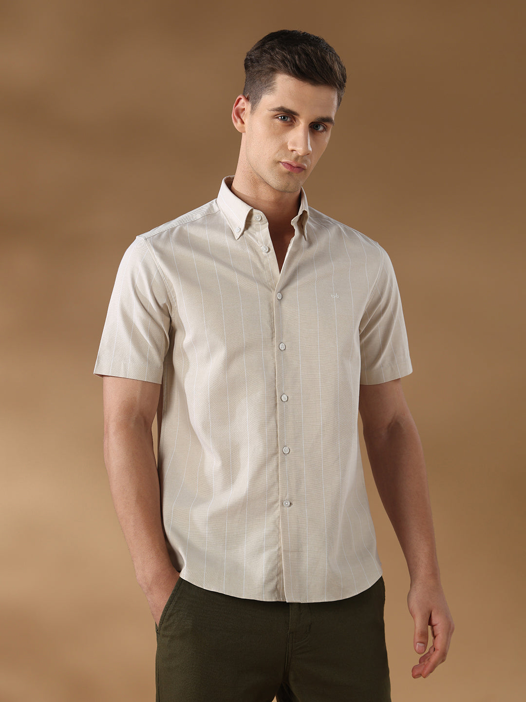 Beige Regular Fit Formal Cotton Shirt for men (COMEL)