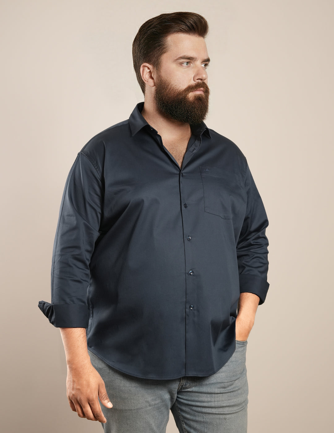 Midnight Slate Regular Fit Formal Satin Shirt for men (CALVO)