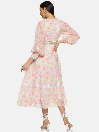 IS.U Floral White Front Slit Midaxi Dress