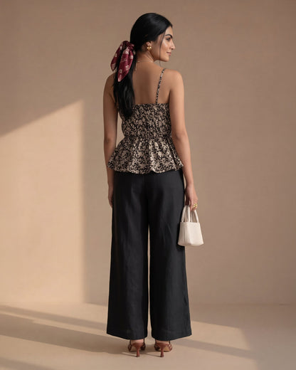 Black Floral Gather Top
