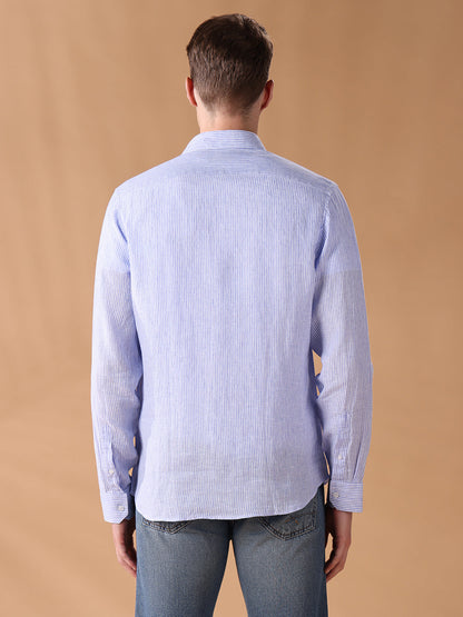Blue Regular Fit Striped Casual Shirt for Men (LIBA)