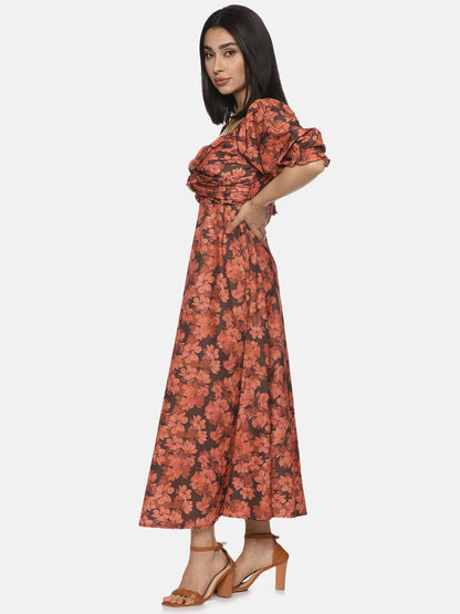 Buy Brown Printed Midaxi Dress For Women