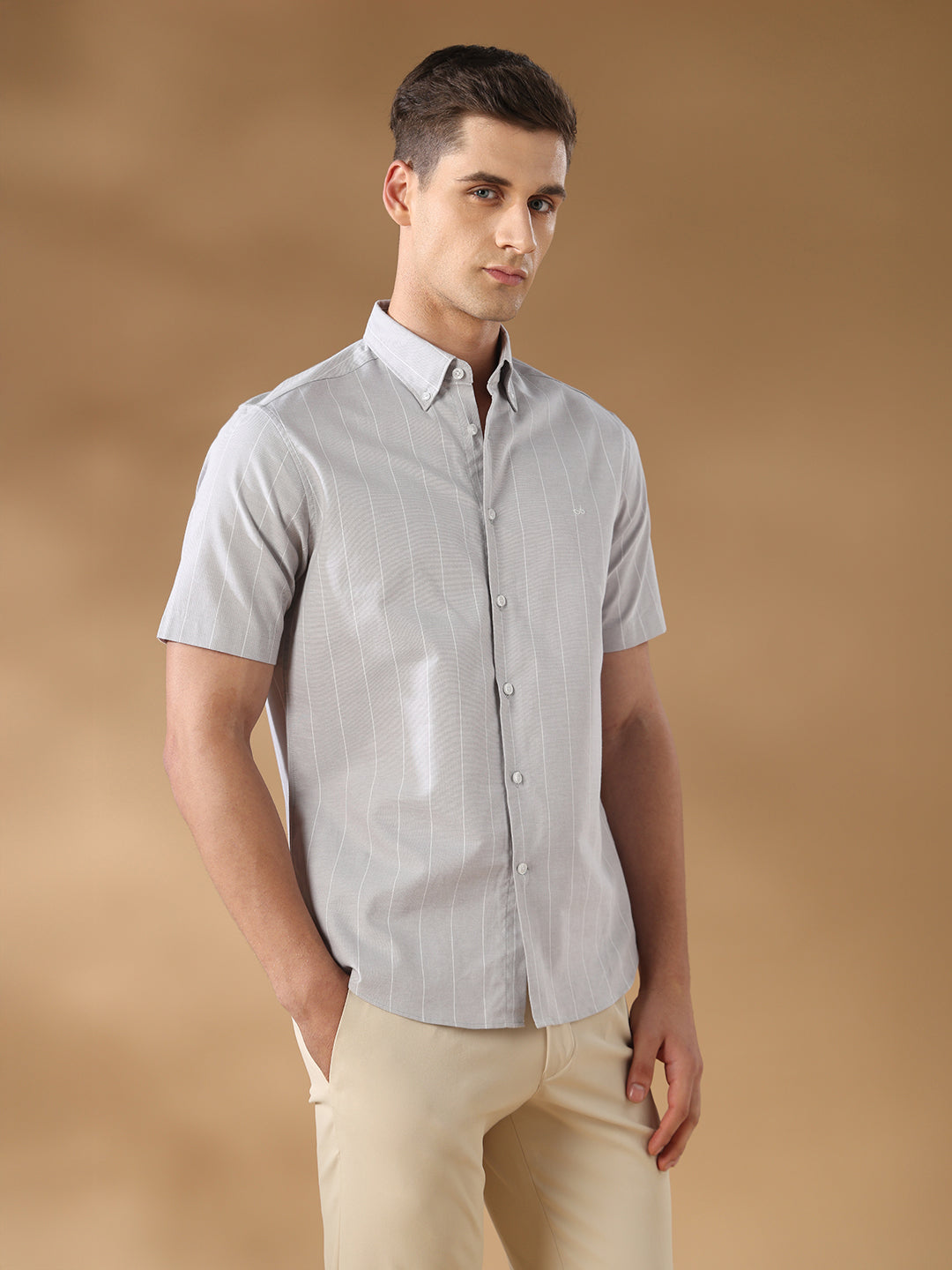 Grey Regular Fit Formal Cotton Shirt for men (COWIX)