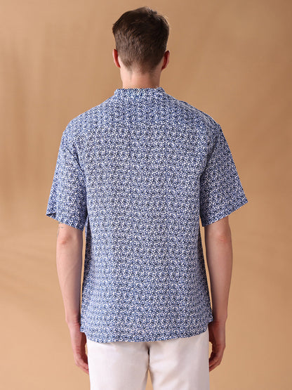 Navy Blue Regular Fit Printed Casual Shirt for Men (ALUAR)