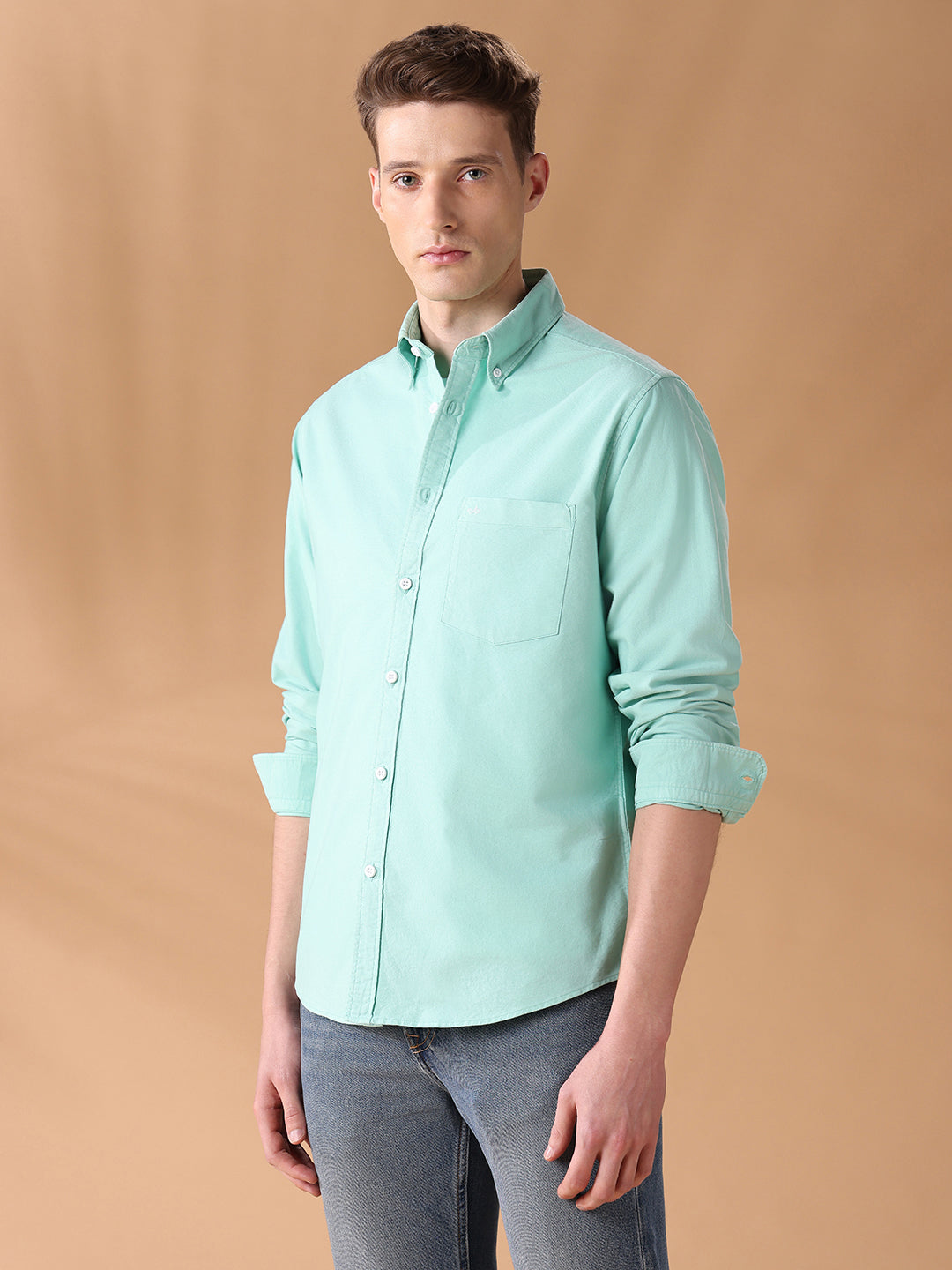 Green Regular Fit Solid Casual Shirt for Men (ADRON)