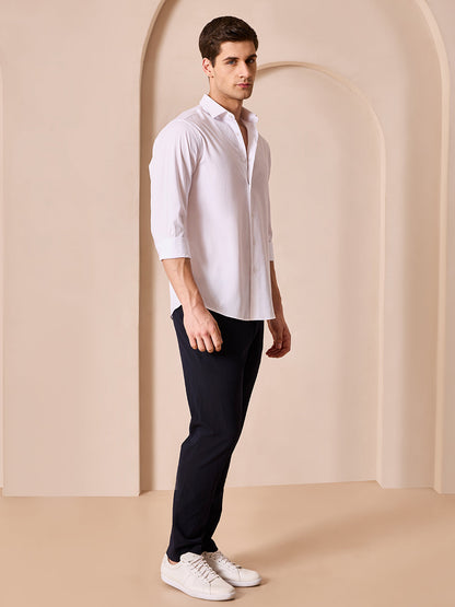 White Regular Fit Textured Casual Shirt for Men (CINAS)