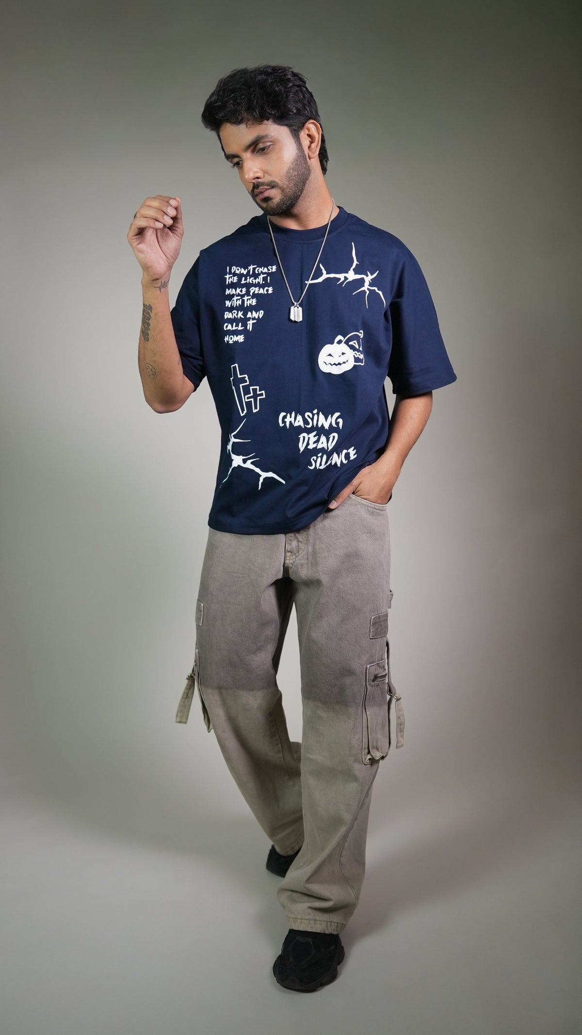 Midnight Spooky Navy Men’S Oversized T-Shirt Rustlines