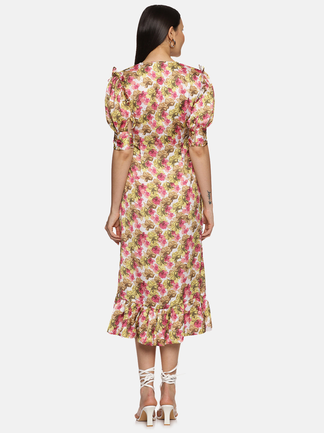 IS.U Floral Multicolor Button Down Satin Dress