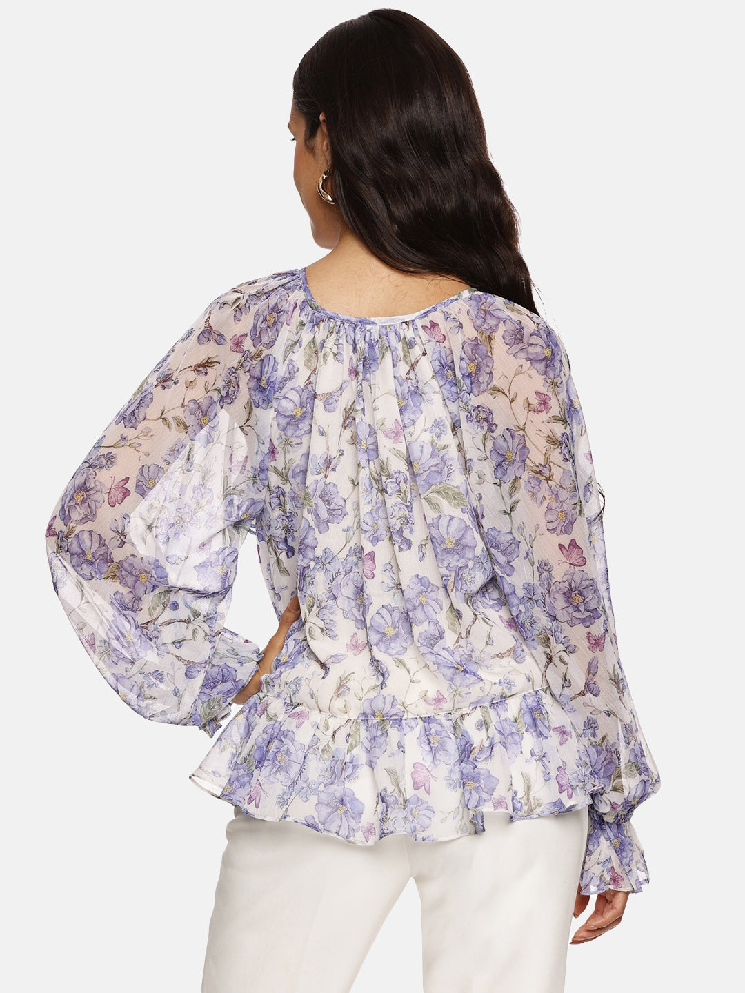 IS.U Blue Ruffled Boho Top