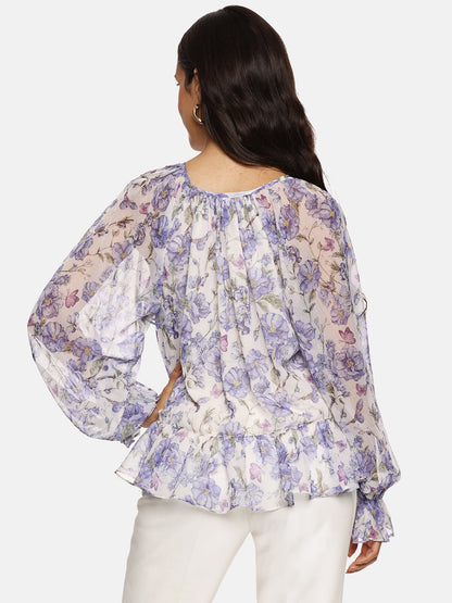 IS.U Blue Ruffled Boho Top