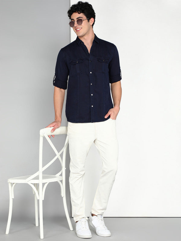 Kuons Avenue Men's Indigo Cotton Twill Casual Shirt