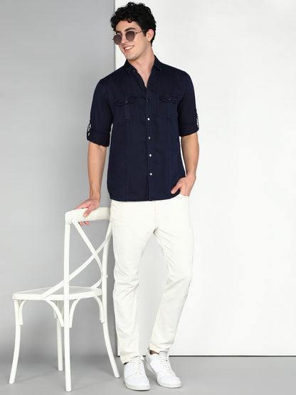 Kuons Avenue Men's Indigo Cotton Twill Casual Shirt