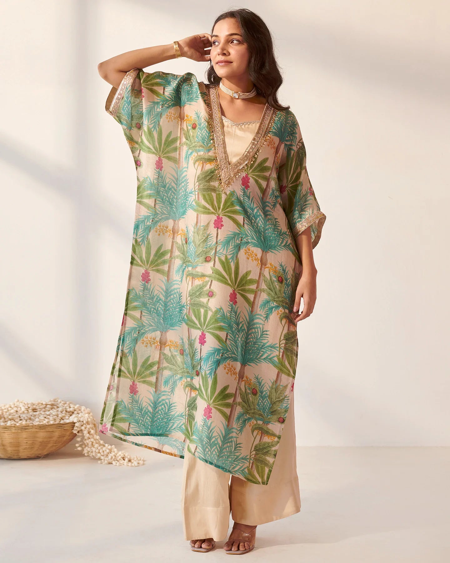 Off White Foliage Print kurta set Set