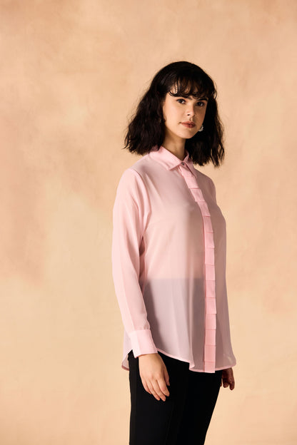 Pleated Placket Casual Georgette Shirt