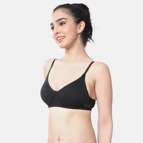 Black t shirt lace bra Envie non wired non padded 3/4th coverage seamless lace bra invisible under clothes daily wear