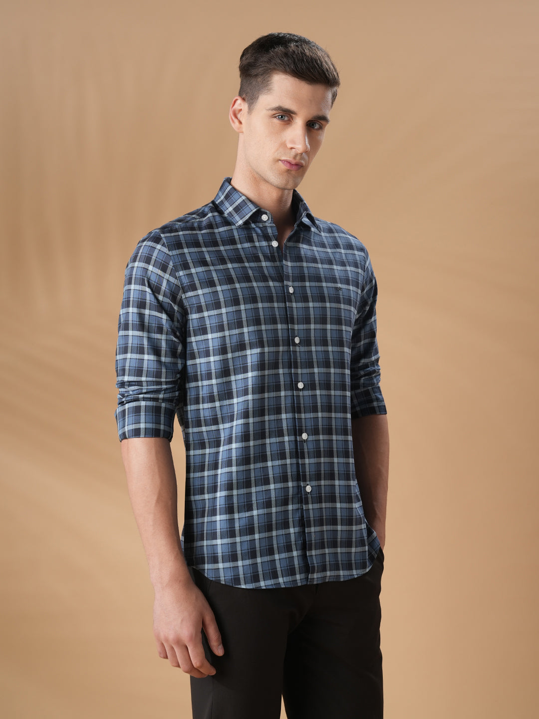 Blue Slim Fit Casual Cotton Shirt for men (FAZIO)