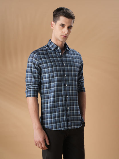 Blue Slim Fit Casual Cotton Shirt for men (FAZIO)