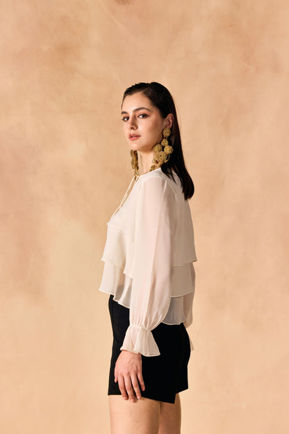 Casual Layered White Georgette Crop Top