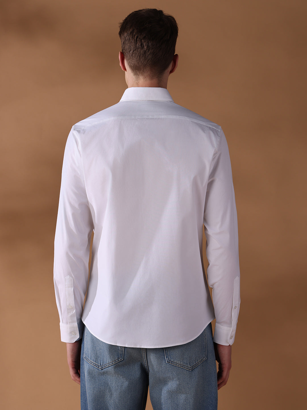 White Regular Fit Solid Casual Shirt for Men (LEONA)
