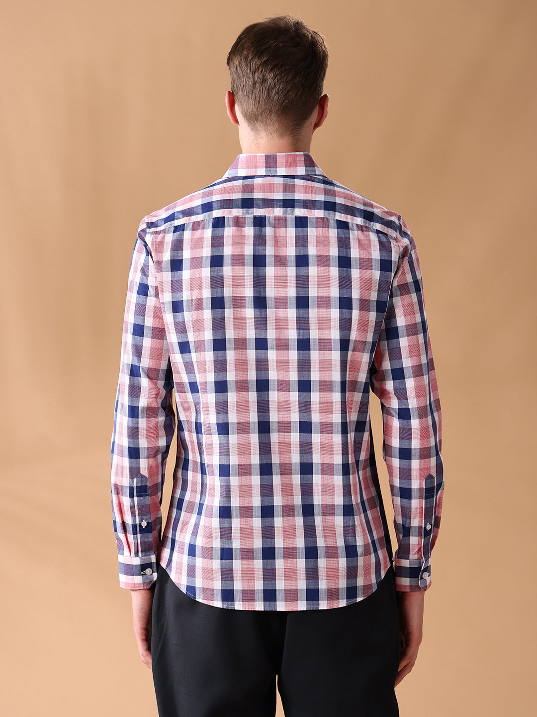 Pink Slim Fit Checked Formal Shirt for Men (CELEB)